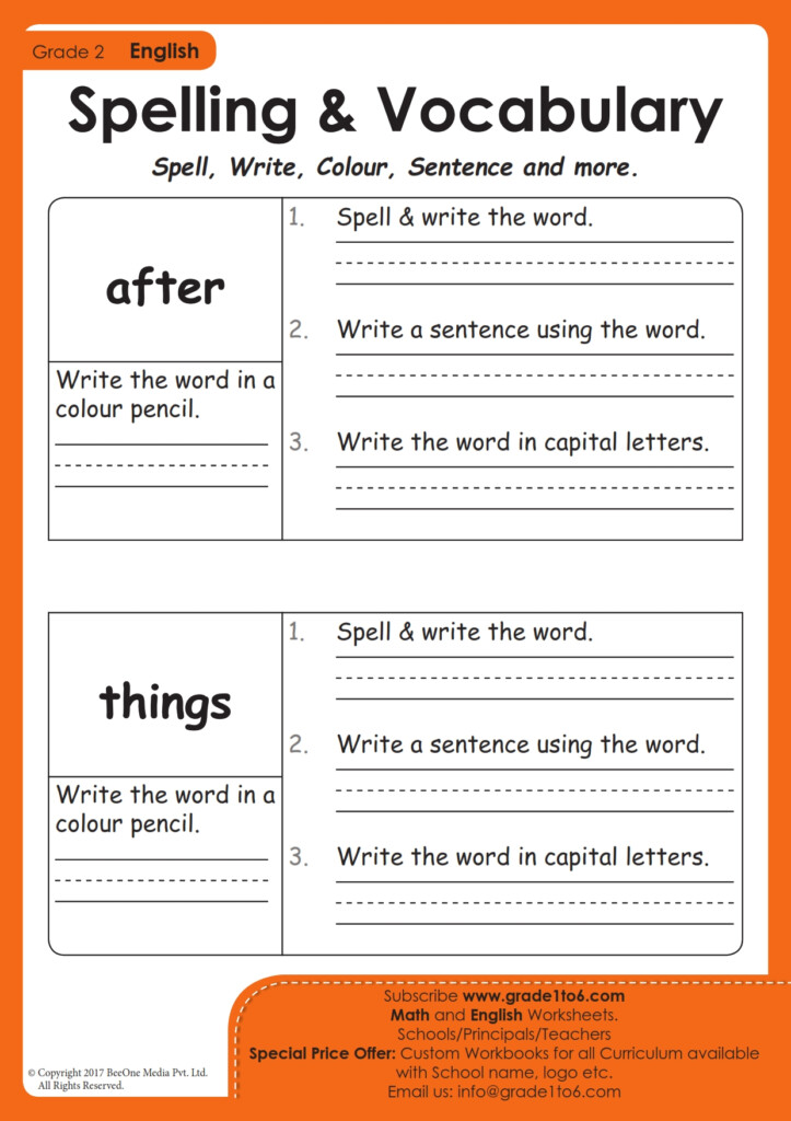 English Worksheets For Grade 2