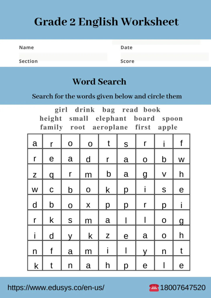 English Worksheets For Grade 2 Vocabulary