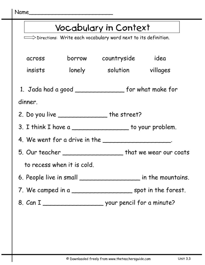 English Worksheets For Grade 2 Vocabulary