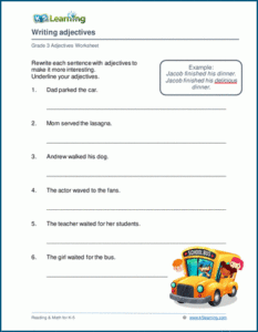 English Worksheets For Grade 3 Adjectives