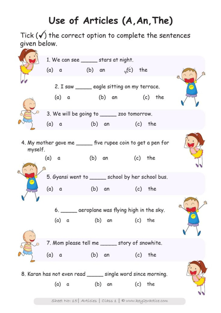 English Worksheets Grade 1 Chapter Articles Key2practice Workbooks A3 