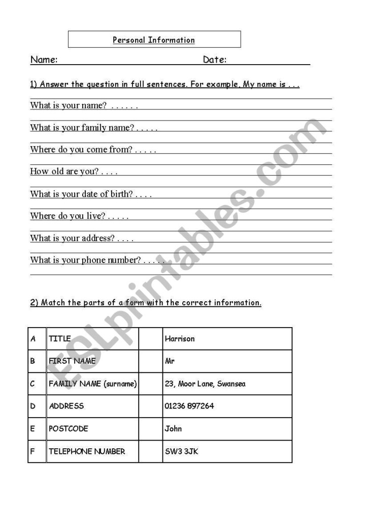 English Worksheets How To Fill Out A Form 1