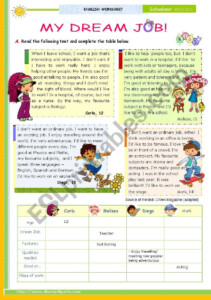 English Worksheets My Dream Job Reading Leading To Writing Series