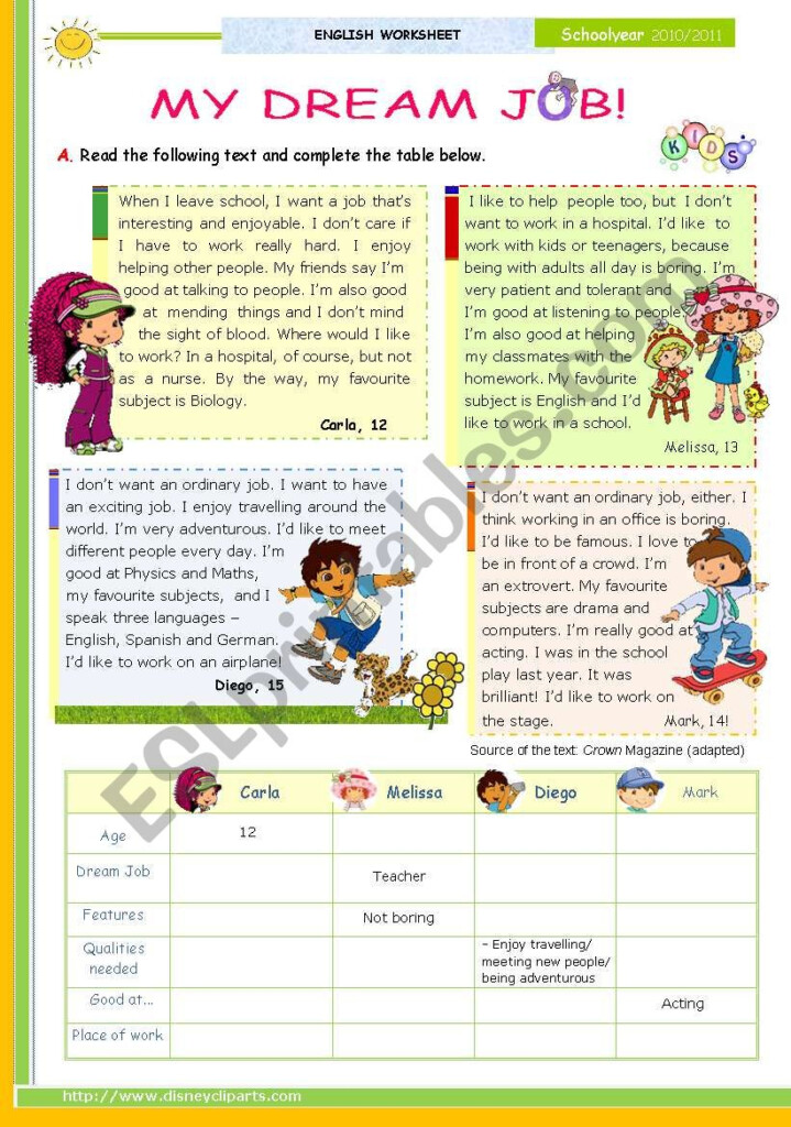 English Worksheets My Dream Job Reading Leading To Writing Series 