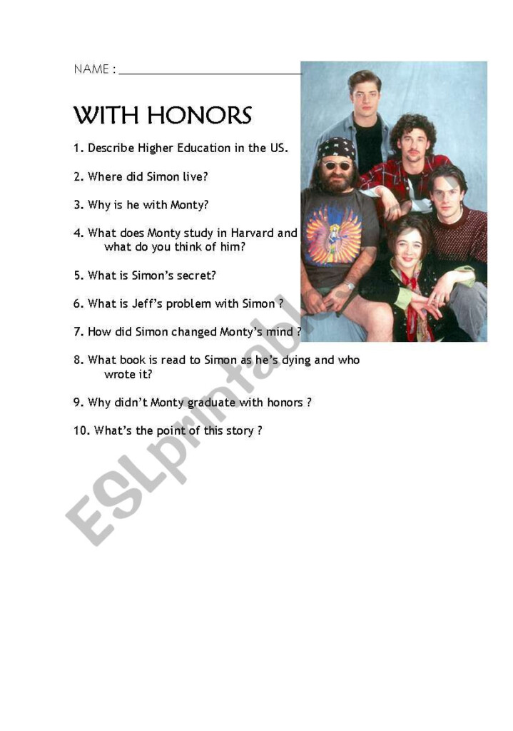 English Worksheets With Honors