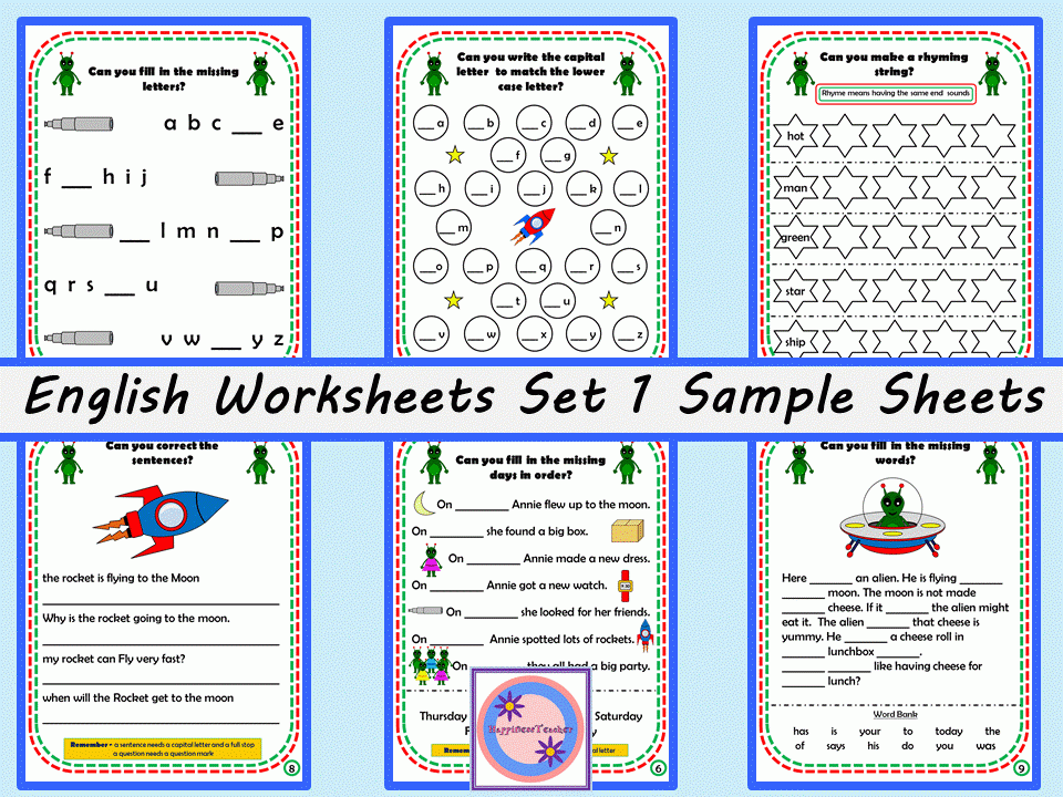 English Worksheets Year 1 Set 1 Teaching Resources