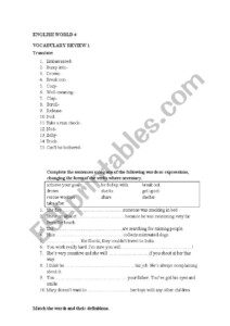 English World 4 Vocabulary Revision ESL Worksheet By Maenab