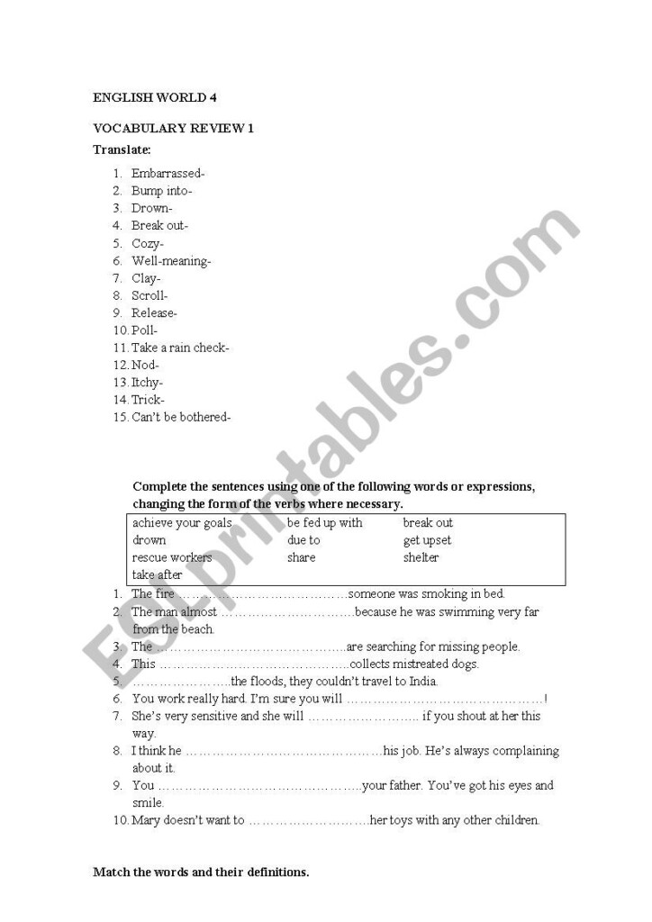 English World 4 Vocabulary Revision ESL Worksheet By Maenab