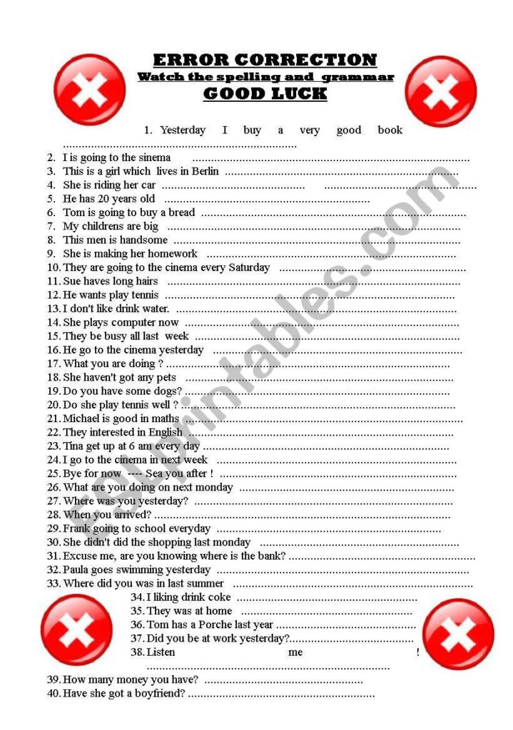 Error Correction ESL Worksheet By Grikoga