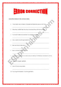 Error Correction ESL Worksheet By Jfaraujo