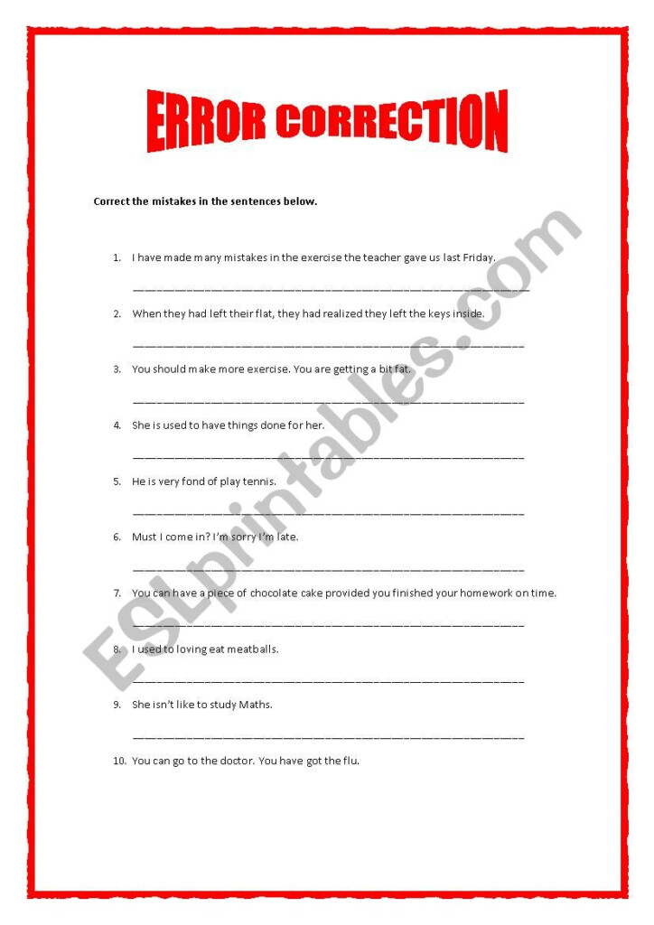 Error Correction ESL Worksheet By Jfaraujo