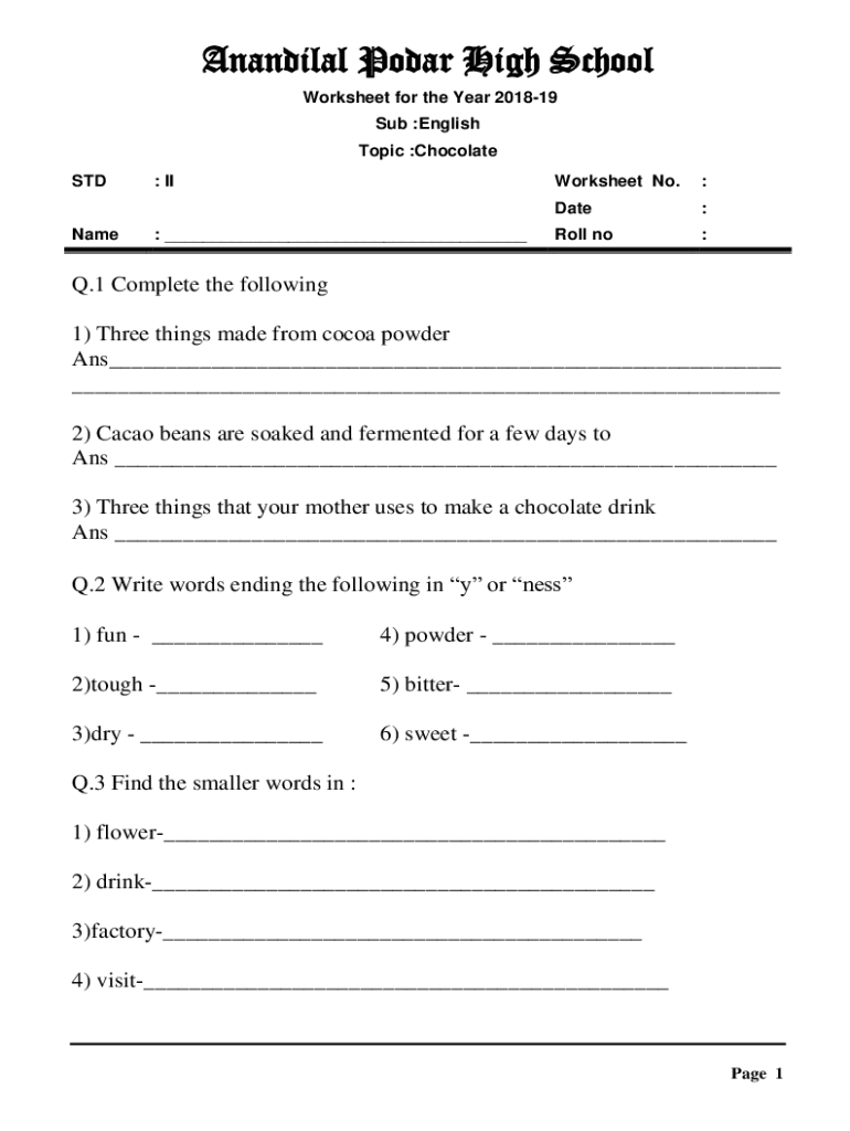 Fillable Online ENGLISH WORKSHEETS CLASS 3 SESSION 2021 22 Fax 