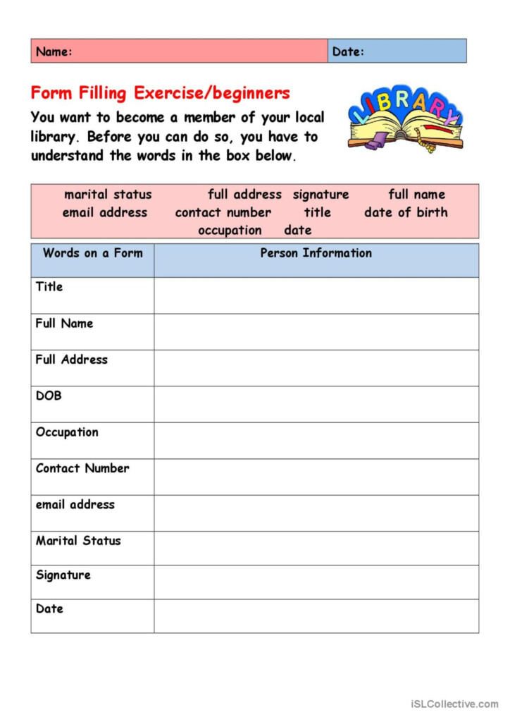 Form Filling Exercise English Esl Worksheets Pdf Doc Vrogue co