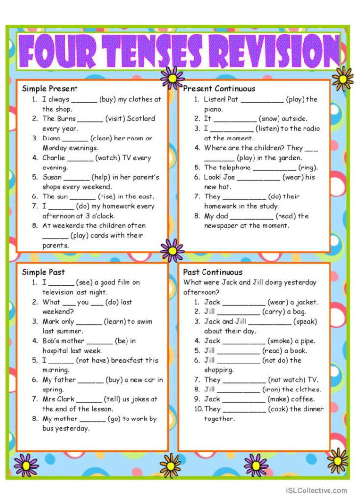 Four Tenses Revision English ESL Worksheets Pdf Doc