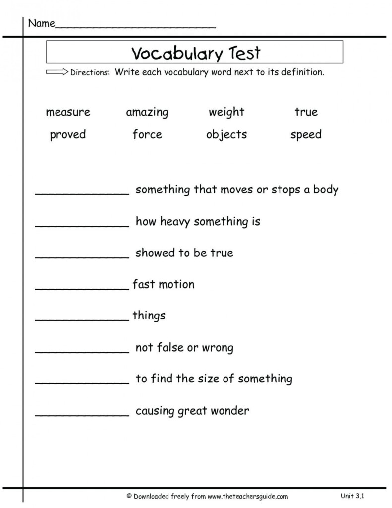 Free 5th Grade Vocabulary Worksheets