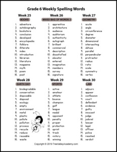 Free 6th Grade Spelling Words