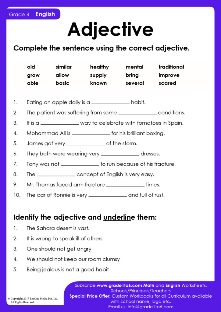 Free English Grammar Worksheet For Grade 4 Download Free English 