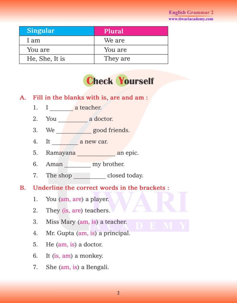 Free English Grammar Worksheets For Class 2 Cbse