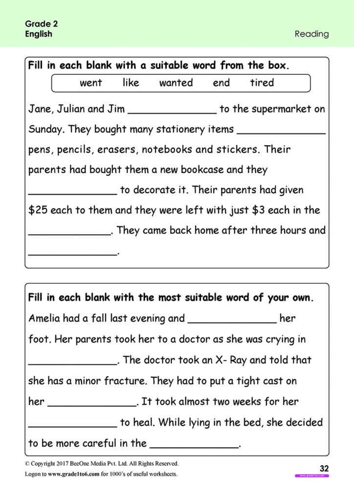 Free English Worksheets For Grade 2 class 2 IB CBSE ICSE K12 And All 