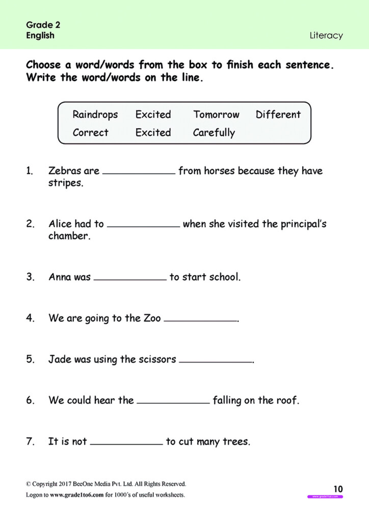 Free English Worksheets For Grade 2 class 2 IB CBSE ICSE K12 And All