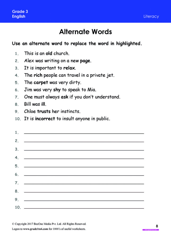 Free English Worksheets For Grade 3 class 3 IB CBSE ICSE K12 And All 
