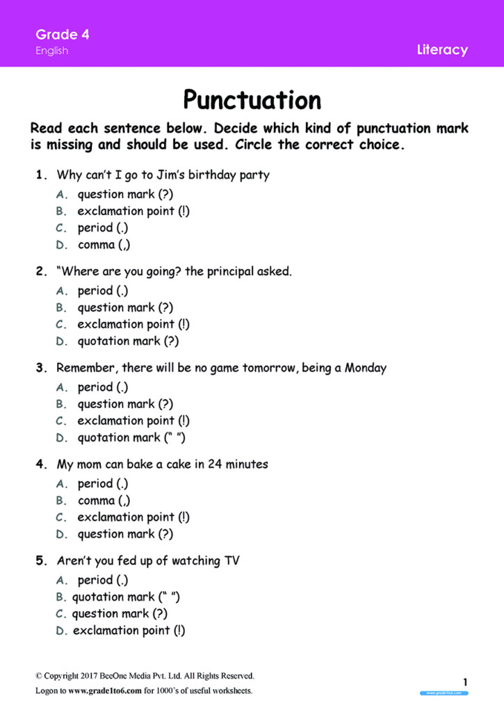 Free English Worksheets For Grade 4 class 4 IB CBSE ICSE K12 And All 