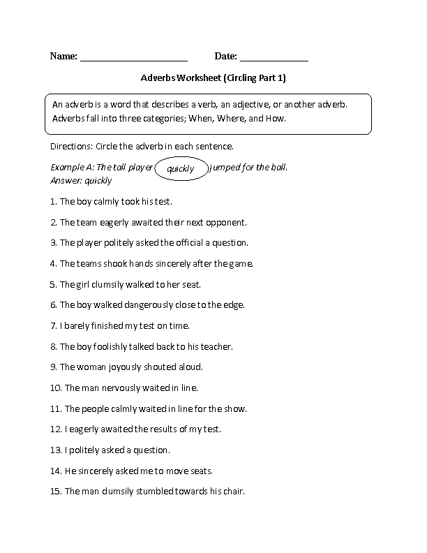Free Pdf Worksheets On Adverbs