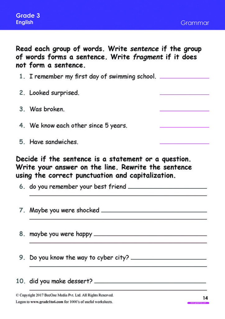 Free Printable Grammar Worksheets For Grade 3
