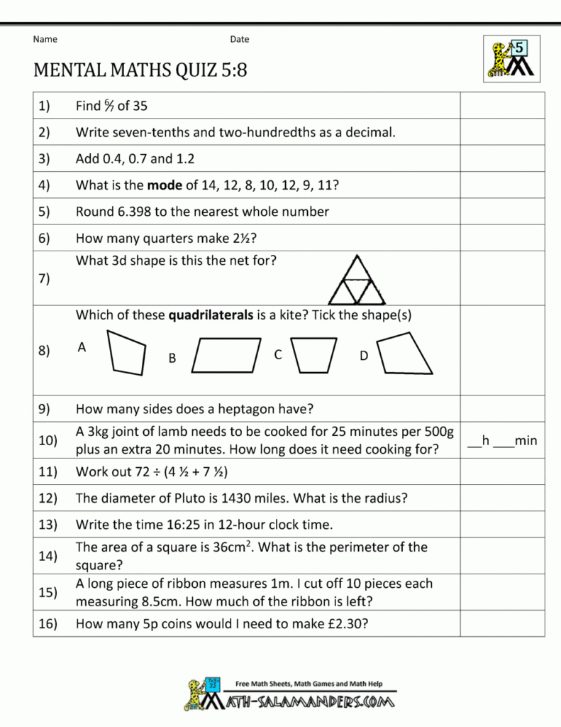Free Printable Year 5 Maths Worksheets