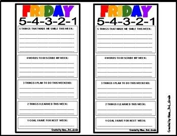 Friday 5 4 3 2 1 Activity By Miss3rdGrade TPT