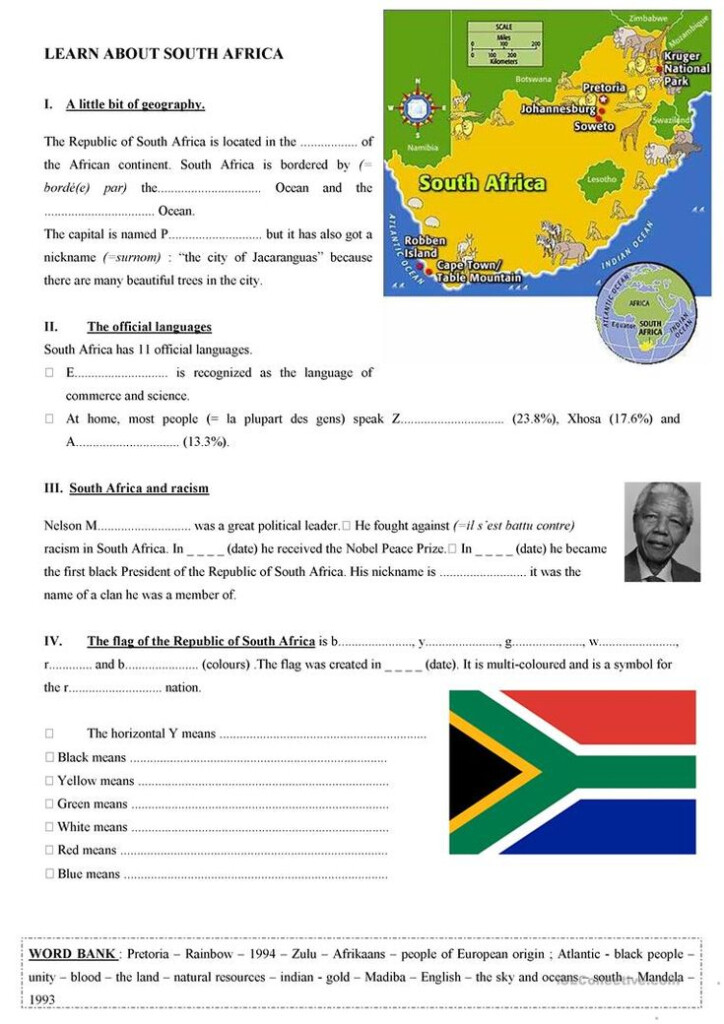 General Facts About South Africa English ESL Worksheets For Distance 