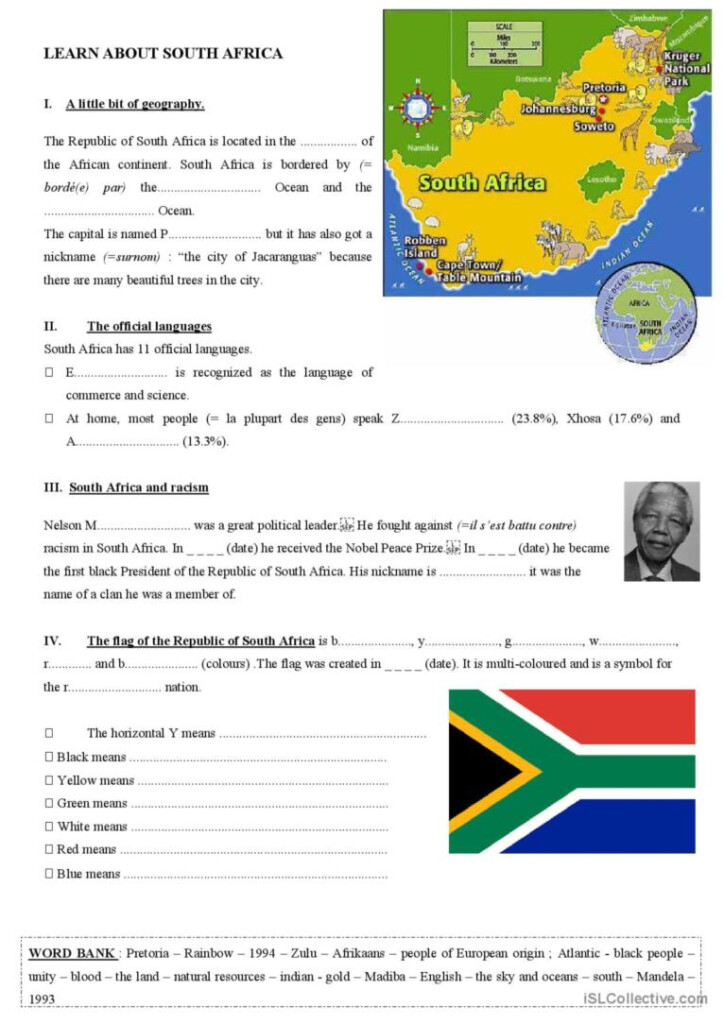 General Facts About South Africa English ESL Worksheets Pdf Doc