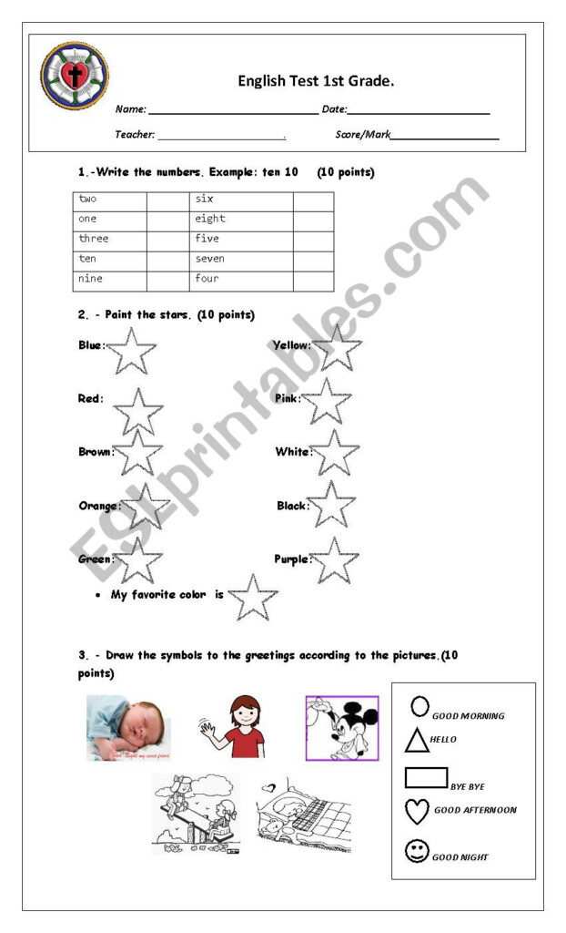 Grade 1 English Assessment Test Worksheets