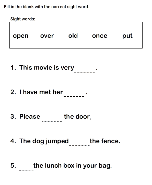 Grade 1 English Worksheets Fill In The Blanks