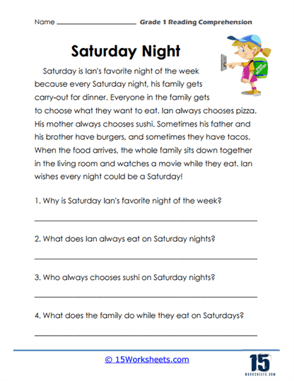 Grade 1 Reading Comprehension Worksheets