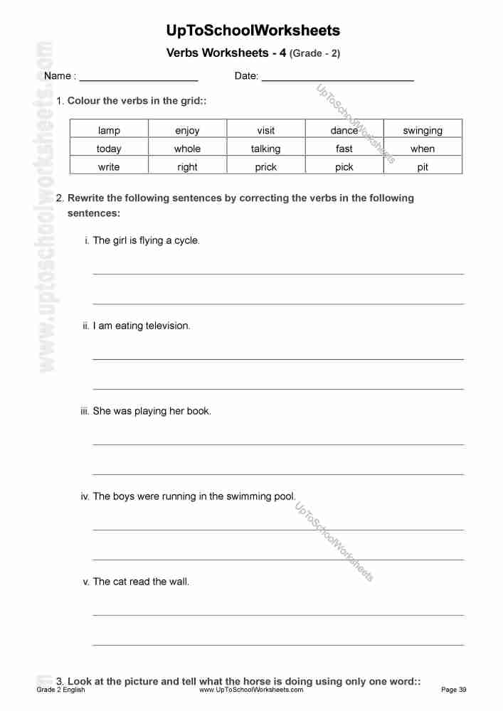 Grade 2 English Grammar Language Worksheets CBSE ICSE With Answer 