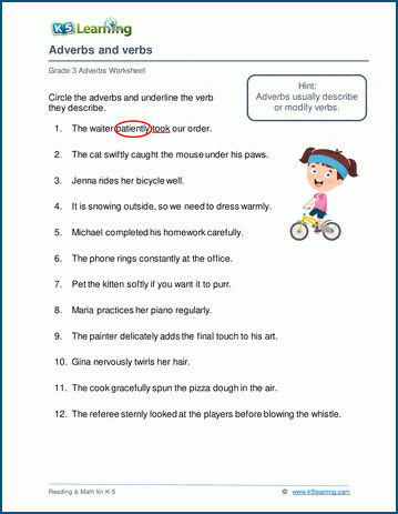 Grade 3 Adverbs Worksheet With Answer Key