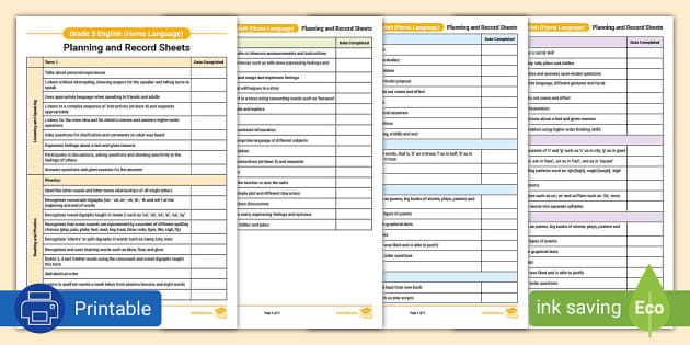 Grade 3 English Planning And Record Sheet teacher Made 