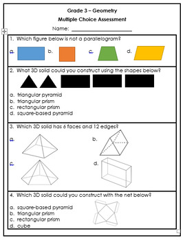 Grade 3 EQAO Prep Multiple Choice Math Assessments With Answers
