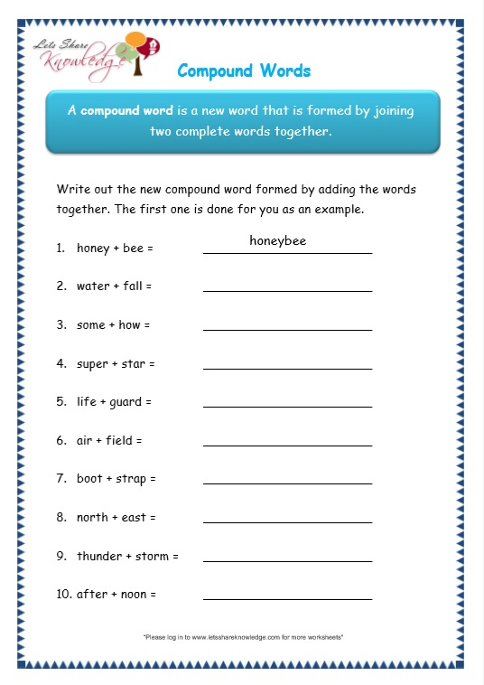 Grade 3 Grammar Topic 20 Compound Words Worksheets Free Worksheets 