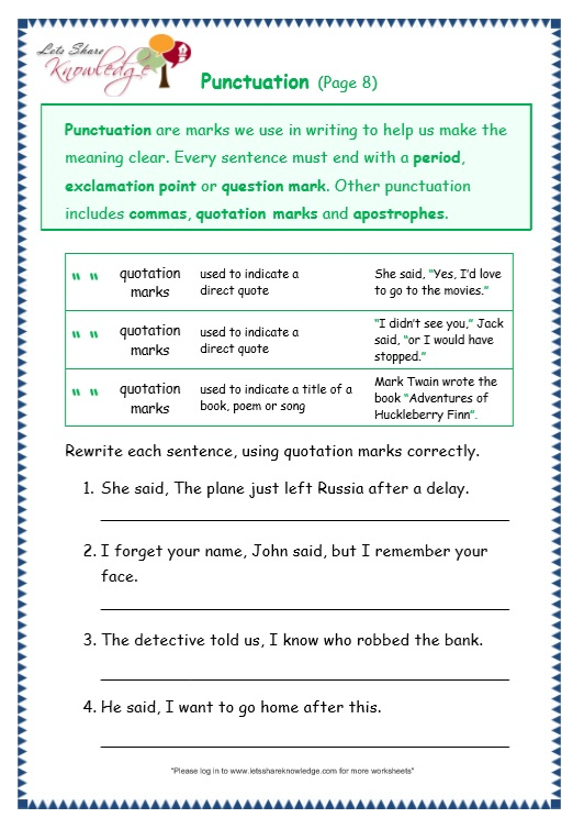 Grade 3 Grammar Topic 30 Punctuation Worksheets Lets Share Knowledge
