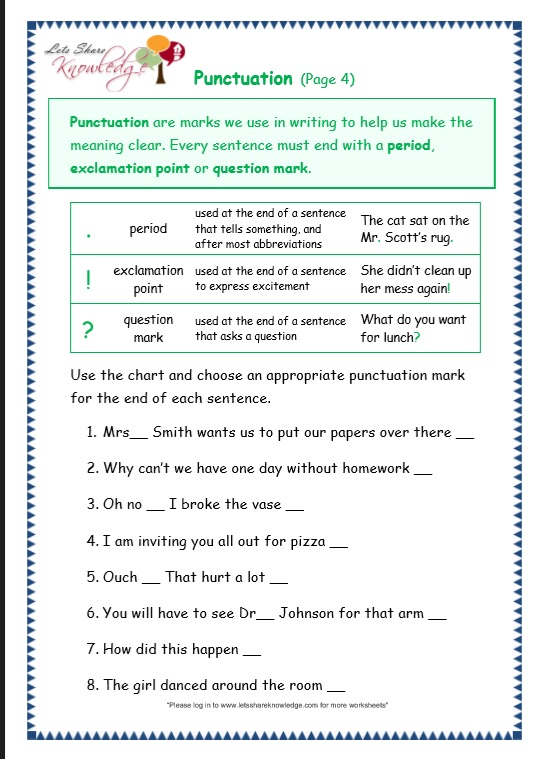 Grade 3 Grammar Topic 30 Punctuation Worksheets Lets Share Knowledge
