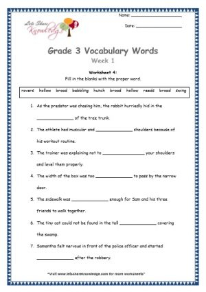 Grade 3 Vocabulary Words And Worksheets Lets Share Knowledge