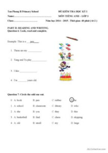 Grade 3 Worksheet English
