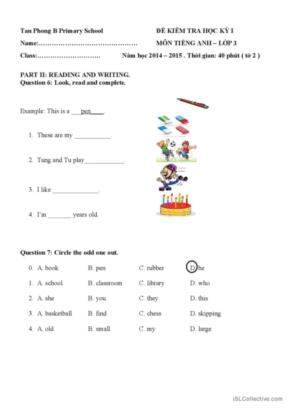 Grade 3 Worksheet English