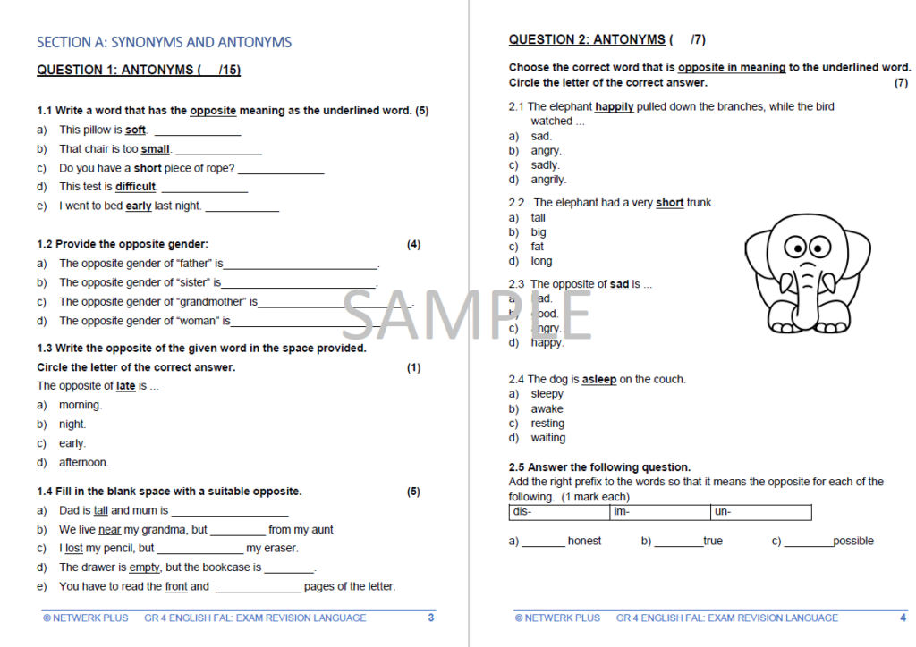 Grade 4 English FAL Exam Revision And Memo 25 Pages Of Language For 