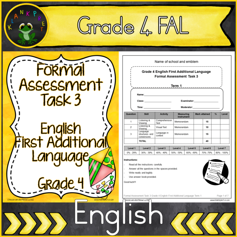 Grade 4 English First Additional Language Assessment Term 1 2022 