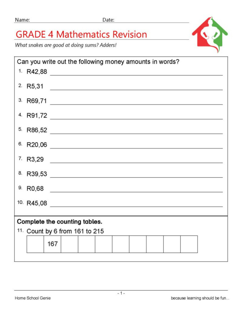 Grade 4 English Revision Worksheets