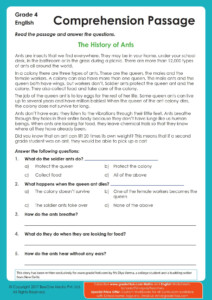 Grade 4 English Worksheet Comprehension Passage Artofit