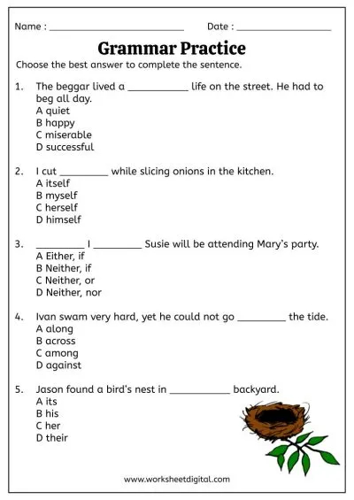 Grade 4 English Worksheet Digital Worksheets Library